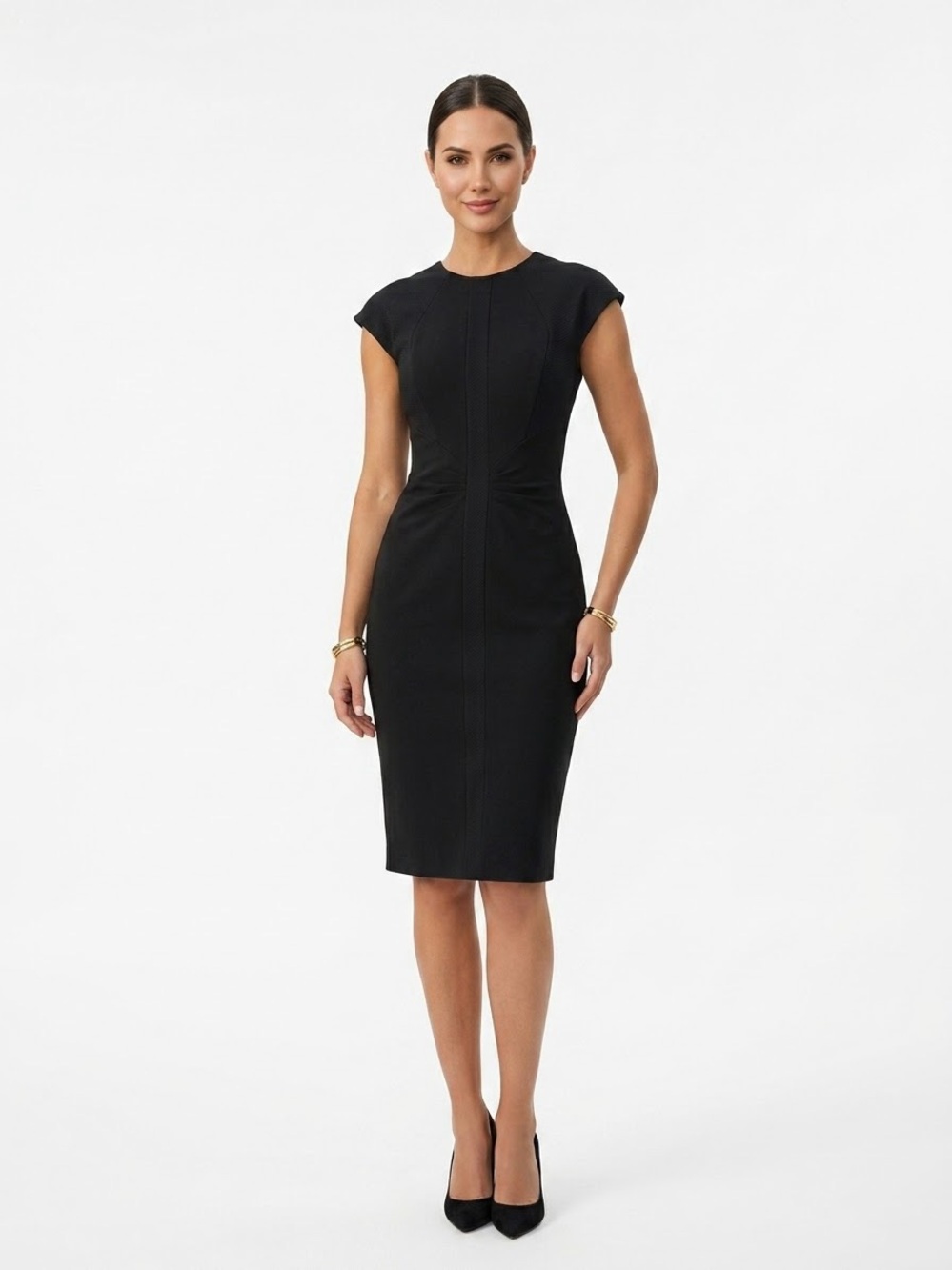 Ted Baker London Black Fitted Cap-Sleeve Midi Dress